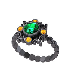 Aidara Vintage Yüzük - Yeşil kuvars ve sitrin 925 ayar siyah rodyum kaplama gümüş yüzük #1nmfizb