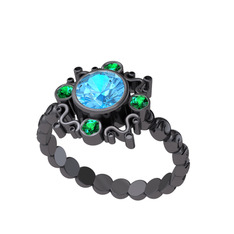 Aidara Vintage Yüzük - Akuamarin ve yeşil kuvars 925 ayar siyah rodyum kaplama gümüş yüzük #1o1h42f