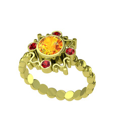 Aidara Vintage Yüzük - Sitrin ve garnet 14 ayar altın yüzük #1oidp30