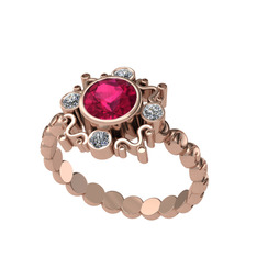 Rodolit garnet ve elmas 18 ayar rose altın yüzük (0.24 karat)