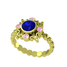 Aidara Vintage Yüzük - Lab safir ve pembe kuvars 18 ayar altın yüzük #1ow8o8n