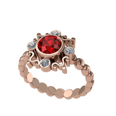Aidara Vintage Yüzük - Garnet ve pırlanta 18 ayar rose altın yüzük (0.24 karat) #1pf0kyo