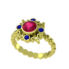 Rodolit garnet ve lab safir 18 ayar altın yüzük