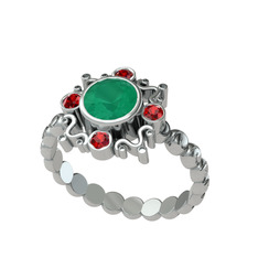 Aidara Vintage Yüzük - Kök zümrüt ve garnet 8 ayar beyaz altın yüzük #1qppw9u