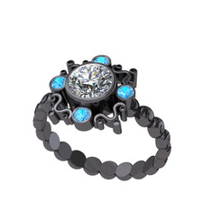 Aidara Vintage Yüzük - Swarovski ve akuamarin 925 ayar siyah rodyum kaplama gümüş yüzük #1qxp4m4