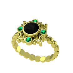 Aidara Vintage Yüzük - Siyah zirkon ve yeşil kuvars 18 ayar altın yüzük #1r3yu3s