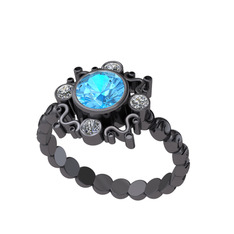 Aidara Vintage Yüzük - Akuamarin ve pırlanta 925 ayar siyah rodyum kaplama gümüş yüzük (0.24 karat) #1rddkwy