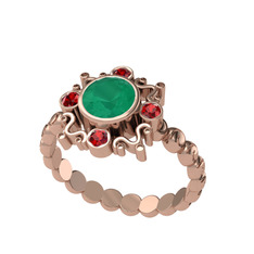 Kök zümrüt ve garnet 14 ayar rose altın yüzük