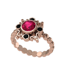 Rodolit garnet ve siyah zirkon 18 ayar rose altın yüzük
