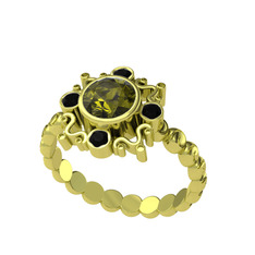 Aidara Vintage Yüzük - Peridot ve siyah zirkon 14 ayar altın yüzük #1s0y03r