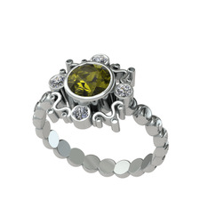 Aidara Vintage Yüzük - Peridot ve beyaz zirkon 18 ayar beyaz altın yüzük #1sa5l6b