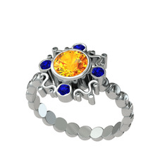 Aidara Vintage Yüzük - Sitrin ve lab safir 14 ayar beyaz altın yüzük #1smefda