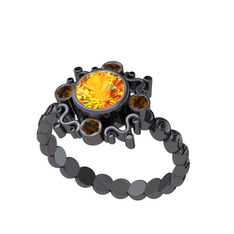 Aidara Vintage Yüzük - Sitrin ve dumanlı kuvars 925 ayar siyah rodyum kaplama gümüş yüzük #1sv6hk