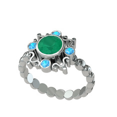 Aidara Vintage Yüzük - Kök zümrüt ve akuamarin 925 ayar gümüş yüzük #1u81tc5