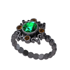 Aidara Vintage Yüzük - Yeşil kuvars ve dumanlı kuvars 925 ayar siyah rodyum kaplama gümüş yüzük #1vq7bc5