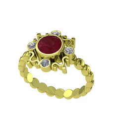 Aidara Vintage Yüzük - Kök yakut ve swarovski 18 ayar altın yüzük #1woftvt