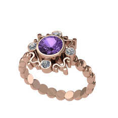 Ametist ve pırlanta 8 ayar rose altın yüzük (0.24 karat)