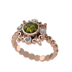 Aidara Vintage Yüzük - Peridot ve beyaz zirkon 14 ayar rose altın yüzük #2o9ie7