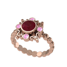 Aidara Vintage Yüzük - Kök yakut ve pembe kuvars 8 ayar rose altın yüzük #2s7uos