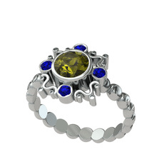Aidara Vintage Yüzük - Peridot ve lab safir 18 ayar beyaz altın yüzük #2ttvfv