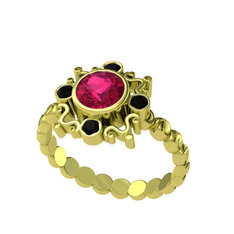 Aidara Vintage Yüzük - Rodolit garnet ve siyah zirkon 18 ayar altın yüzük #38rure