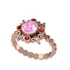 Aidara Vintage Yüzük - Pembe kuvars ve garnet 18 ayar rose altın yüzük #43h7dd