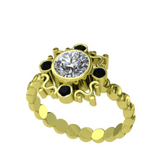 Aidara Vintage Yüzük - Swarovski ve siyah zirkon 8 ayar altın yüzük #482pcw