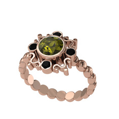 Aidara Vintage Yüzük - Peridot ve siyah zirkon 14 ayar rose altın yüzük #4c6982