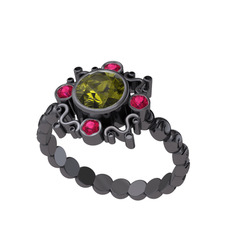 Aidara Vintage Yüzük - Peridot ve rodolit garnet 925 ayar siyah rodyum kaplama gümüş yüzük #4dgbhk
