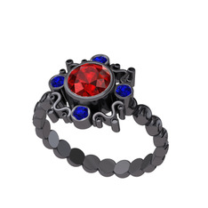 Aidara Vintage Yüzük - Garnet ve lab safir 925 ayar siyah rodyum kaplama gümüş yüzük #4n2crh