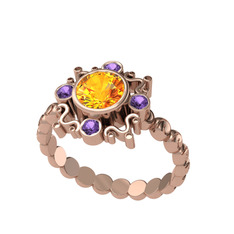Aidara Vintage Yüzük - Sitrin ve ametist 14 ayar rose altın yüzük #4vb37f