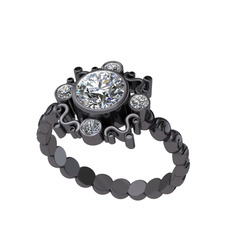 Aidara Vintage Yüzük - Elmas ve beyaz zirkon 925 ayar siyah rodyum kaplama gümüş yüzük (0.68 karat) #57yhn3