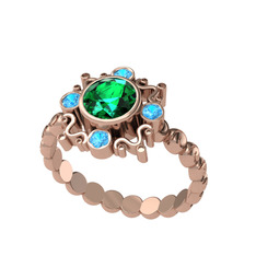 Aidara Vintage Yüzük - Yeşil kuvars ve akuamarin 925 ayar rose altın kaplama gümüş yüzük #5fz0tb