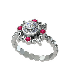 Aidara Vintage Yüzük - Beyaz zirkon ve rodolit garnet 8 ayar beyaz altın yüzük #6730ep