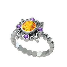 Aidara Vintage Yüzük - Sitrin ve ametist 8 ayar beyaz altın yüzük #6cjf8i