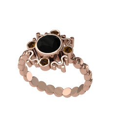Aidara Vintage Yüzük - Siyah zirkon ve dumanlı kuvars 18 ayar rose altın yüzük #6wmzza