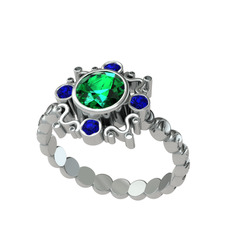 Aidara Vintage Yüzük - Yeşil kuvars ve lab safir 14 ayar beyaz altın yüzük #7cqqyb