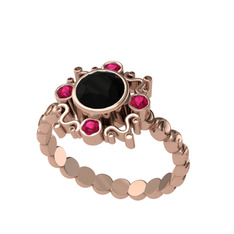 Siyah zirkon ve rodolit garnet 14 ayar rose altın yüzük