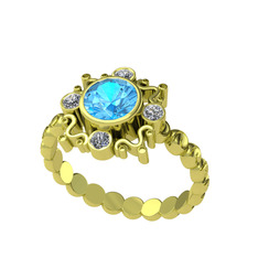 Akuamarin ve swarovski 14 ayar altın yüzük