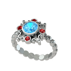 Aidara Vintage Yüzük - Akuamarin ve garnet 18 ayar beyaz altın yüzük #7mdj71