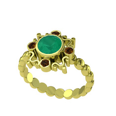 Aidara Vintage Yüzük - Kök zümrüt ve dumanlı kuvars 14 ayar altın yüzük #7nrvnb