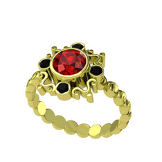 Garnet ve siyah zirkon 925 ayar altın kaplama gümüş yüzük
