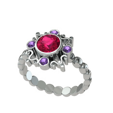 Aidara Vintage Yüzük - Rodolit garnet ve ametist 18 ayar beyaz altın yüzük #8ddfhf