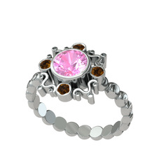 Pembe kuvars ve dumanlı kuvars 14 ayar beyaz altın yüzük