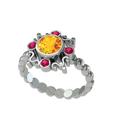 Aidara Vintage Yüzük - Sitrin ve rodolit garnet 14 ayar beyaz altın yüzük #9anr9l