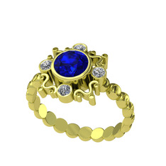 Lab safir ve swarovski 18 ayar altın yüzük