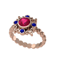 Rodolit garnet ve lab safir 925 ayar rose altın kaplama gümüş yüzük