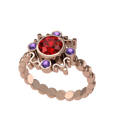 Aidara Vintage Yüzük - Garnet ve ametist 8 ayar rose altın yüzük #accwa4