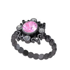 Aidara Vintage Yüzük - Pembe kuvars ve elmas 925 ayar siyah rodyum kaplama gümüş yüzük (0.24 karat) #aeluqp