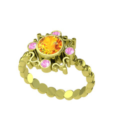 Aidara Vintage Yüzük - Sitrin ve pembe kuvars 14 ayar altın yüzük #akntbk
